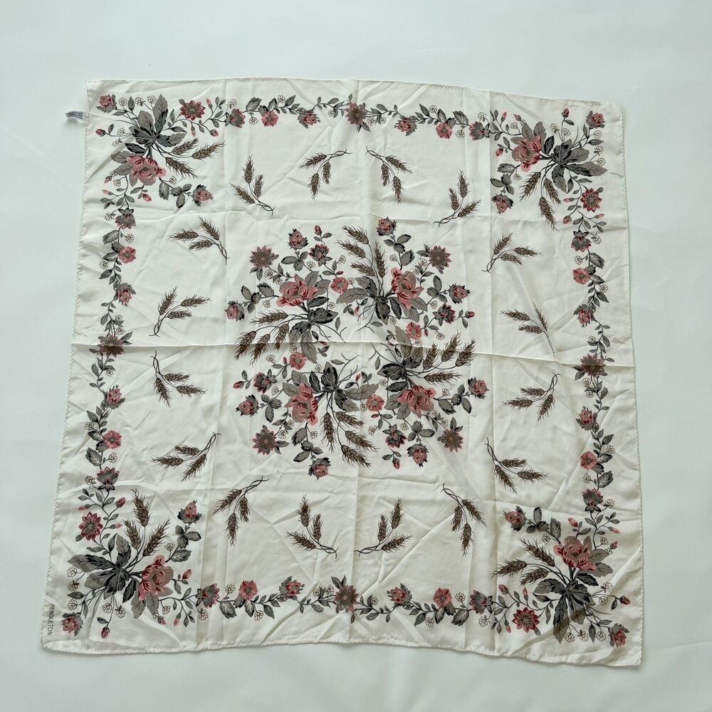 Vintage Pendleton Silk Scarf Square Floral Print Flowers 31" x 31"